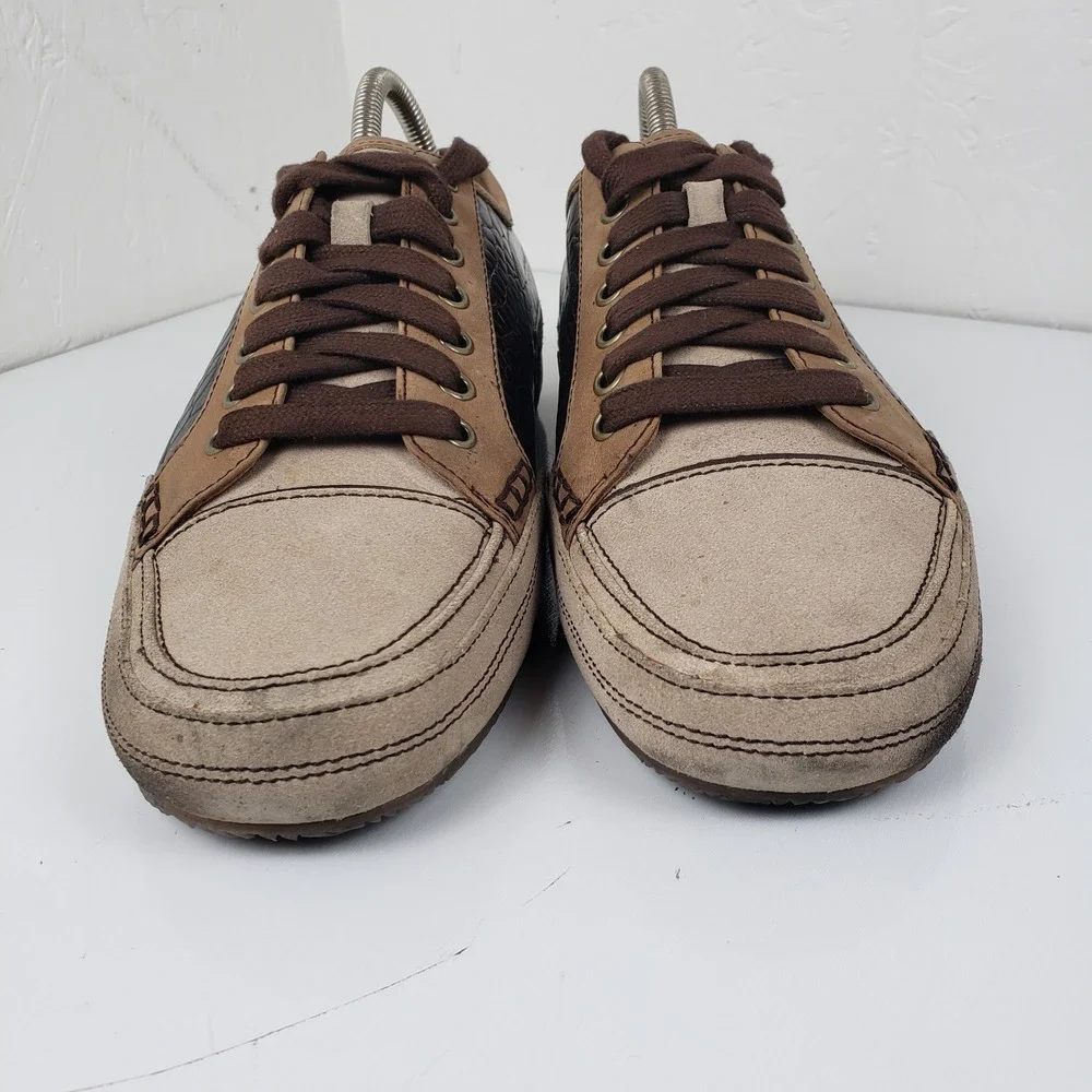 Cole Haan Men's 9 Brown Croc Embossed Leather‎ Suede Low Top Sneakers Shoes